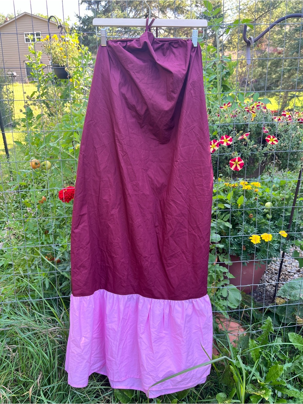Rosie Assoulin Women's Halter Flounce Colorblock Maxi Dress - Burgundy/Pink smal - Picture 2 of 5